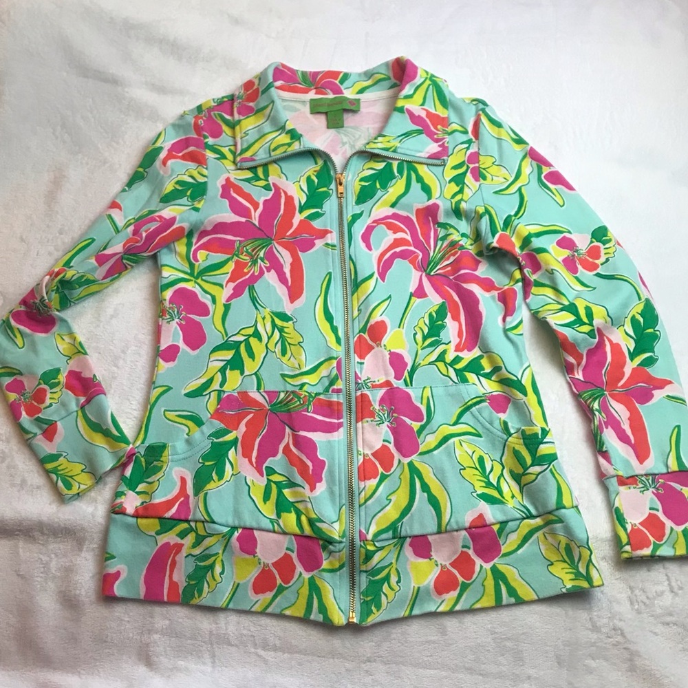 Island Republic Tropical Print Zip Up Jacket Womens Size Small Pockets